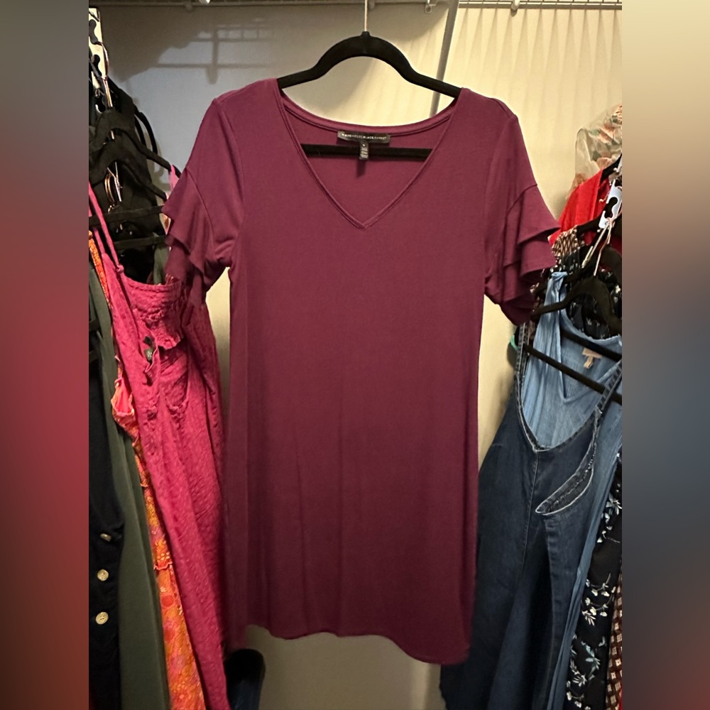 White House Black Market dark burgundy ruffled sleeve dress
